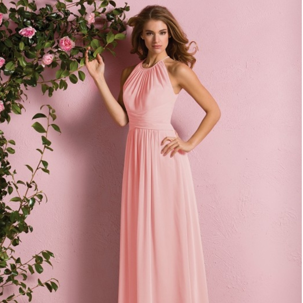 Long Pink Chiffon Bridesmaid Dress